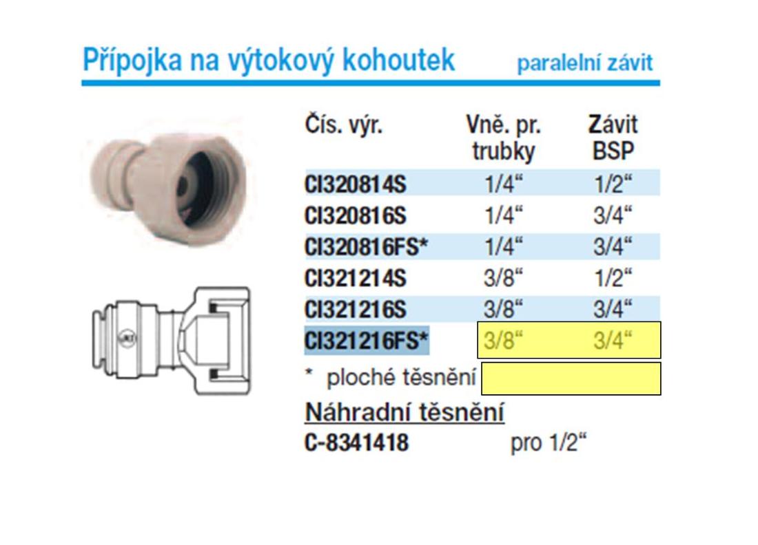 Obrázok 2 - Spojka John Guest CI321216FS* Nástrčna spojka s vnút. závitom G 3/4 ” ploché tesnenie - 3/8”